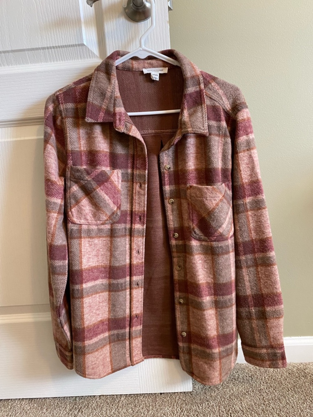 beachlunchlounge Pink and Brown Plaid Button-Down Shirt